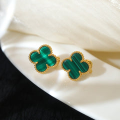 CLOVER MEDIUM GOLD MALACHITE STUD EARRINGS