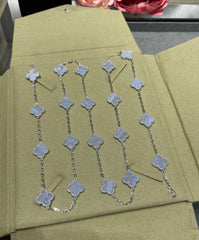 CLOVER 20 MOTIF CHALCEDONY 86CM SILVER NECKLACE