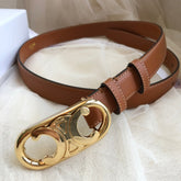 CELINE 25S BELT 25MM IN DARK CARAMEL CALFSKIN GOLD HARDWARE 562437