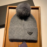 BEANIE HAT IN DOVE GRAY WOOL AND RABBIT FUR 361434
