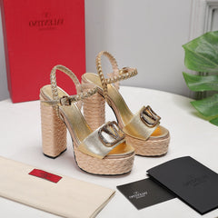 VLTN ESPADRILLE WEDGE SANDALS 25S 130 MM IN GOLD LAMBSKIN WITH GOLD HARDWARE