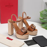 VLTN ESPADRILLE WEDGE SANDALS 25S 130 MM IN BROWN LAMBSKIN WITH GOLD HARDWARE