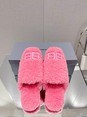 BALENCIAGA 25S MULES IN PINK WOOL WITH LOGO