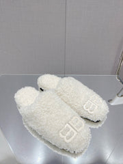BALENCIAGA 25S MULES IN WHITE WOOL WITH LOGO