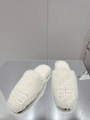 BALENCIAGA 25S MULES IN WHITE WOOL WITH LOGO