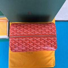BOWLING TOILETRY BAG 25 IN RED ORANGE GOYARDINE CANVAS AND CALFSKIN