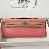 KELLY CUT 31 IN SALMON PINK CALFSKIN WITH SILVER HARDWARE