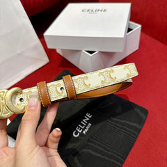 TRIOMPHE BELT 25MM REVERSIBLE IN WHITE LOGO-PRINT AND BROWN CALFSKIN WITH GOLD BUCKLE