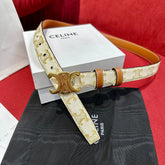 TRIOMPHE BELT 25MM REVERSIBLE IN WHITE LOGO-PRINT AND BROWN CALFSKIN WITH GOLD BUCKLE