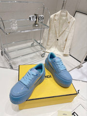 FENDI LOW-TOP TRAINER IN CERULEAN BLUE CALFSKIN