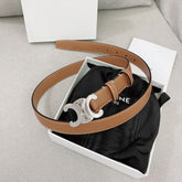 CELINE 25S TRIOMPHE BELT 25MM IN BROWN CALFSKIN SILVER HARDWARE 580678