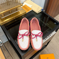 LV GLORIA FLAT LOAFER LOGO STAMPING WHITE PINK