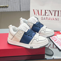 VALENTINO 25S GARAVANI OPEN SKATE SNEAKERS IN WHITE MIX DARK BLUE LAMBSKIN STYLE 17