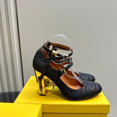 FENDI DELFINA HIGH-HEELED 85 MM SANDAL IN BLACK MONOGRAM FF CANVAS