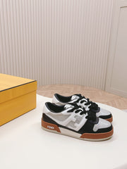 FENDI CASUAL SNEAKER IN BLACK MIX WHITE CALFSKIN ATTACH RHINSTONES