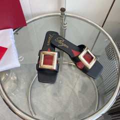 VIV' BY THE SEA LOVE METAL MULES IN BLACK CALFSKIN GOLD BUCKLE