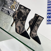 DIOR 25S POINTED-TOE ANKLE BOOTS 95 MM IN BLACK MESH TULLE AND SUEDE