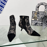 DIOR 25S POINTED-TOE ANKLE BOOTS 50 MM IN BLACK MESH TULLE AND SUEDE