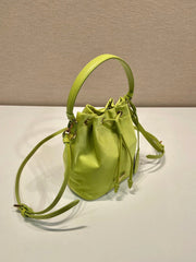 BUCKET BAG 19 IN APPLE GREEN RE-NYLON AND SAFFIANO LEATHER HANDLE
