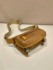 MESSENGER BAG 20 IN CIDER BROWN RE-NYLON AND CALFSKIN TRIM
