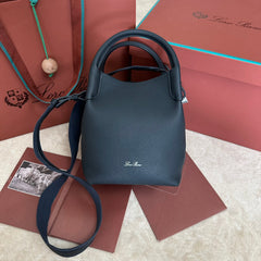 SMALL 21 BALE BAG IN BLACK GRAINED CALFSKIN WITH SILVER HARDWARE