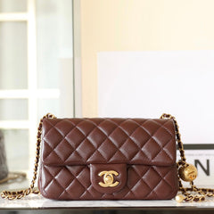 CHANEL 25S FLAP BAG 20 CM IN DARK BROWN LAMBSKIN WITH GOLD HARDWARE