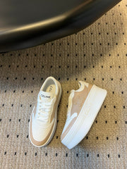 BLOCK SNEAKER WITH TRIOMPHE IN WHITE MIX SAND BROWN CALFSKIN