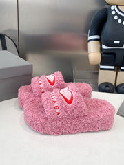 BALENCIAGA 25S SLIPPERS IN PINK MIX RED WOOL