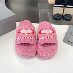 BALENCIAGA 25S SLIPPERS IN PINK MIX RED WOOL