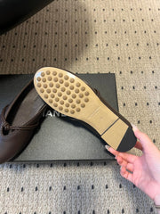 BOTTEGA VENETA 26S FLAT MULES IN DARK BROWN LAMBSKIN