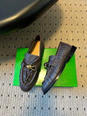 BOTTEGA VENETA 26S LOAFERS IN CHOCOLATE BROWN LAMBSKIN WITH GOLD HARDWARE