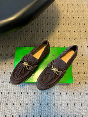 BOTTEGA VENETA 26S LOAFERS IN DARK BROWN SUEDE WITH GOLD HARDWARE