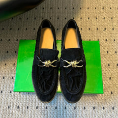 BOTTEGA VENETA 26S LOAFERS IN BLACK SUEDE WITH GOLD HARDWARE