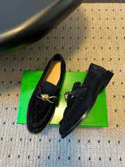 BOTTEGA VENETA 26S LOAFERS IN BLACK SUEDE WITH GOLD HARDWARE