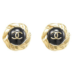 DOUBLE C MEDIUM STUD GOLD BLACK EARRINGS