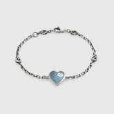 GG HEART AGED FINISH STERLING SILVER BLUE ENAMEL BRACELET