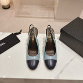 CC SLINGBACK PUMPS IN BLUE AND BLACK CALFSKIN