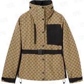GG TECHNICAL FABRIC JACQUARD JACKET IN BEIGE AND DARK BROWN