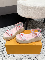 LV PLATFORM ESPADRILLE SANDALS 25S IN LIGHT PINK DENIM