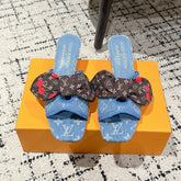 LV CHERRY HIGH HEELS 25S IN BLUE DENIM WITH BOW STYLE 8