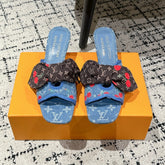 LV CHERRY HIGH HEELS 25S IN BLUE DENIM WITH BOW STYLE 3