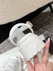 PRADA 25S FISHERMAN OPEN TOE SANDALS IN WHITE CALFSKIN