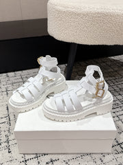 PRADA 25S HIGH TOP OPEN TOE FISHERMAN SANDALS IN WHITE CALFSKIN