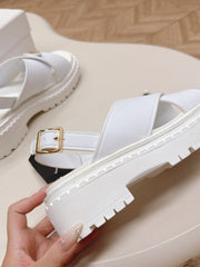 PRADA 25S SANDALS IN WHITE CALFSKIN LOGO GOLD HARDWARE