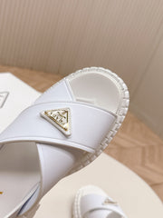 PRADA 25S SANDALS IN WHITE CALFSKIN LOGO GOLD HARDWARE