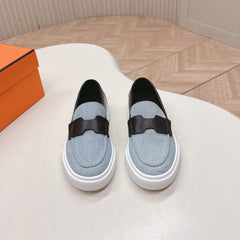 HM 25S SLIP-ON IN BLUE DENIM AND BLACK LAMBSKIN