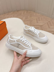 HM 25S SNEAKER LOW SPORTS IN BEIGE CANVAS MIX WHITE LAMBSKIN