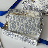 DIOR 25S TRAVEL MYRTE ZIPPED KEY CASE 14 IN BLUE DIOR OBLIQUE JACQUARD CANVAS