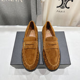 YSL 25S LOAFERS IN COPPER BROWN SUEDE WITH GOLD HARDWARE