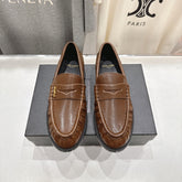 YSL 25S LOAFERS IN COFFEE BROWN LAMBSKIN WITH GOLD HARDWARE
